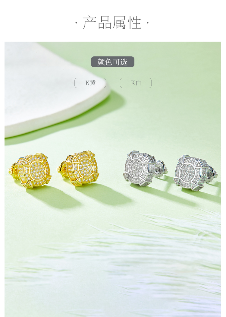 圆形尖柱S925银耳钉带螺纹莫桑钻厘石D级0.83CT - 2